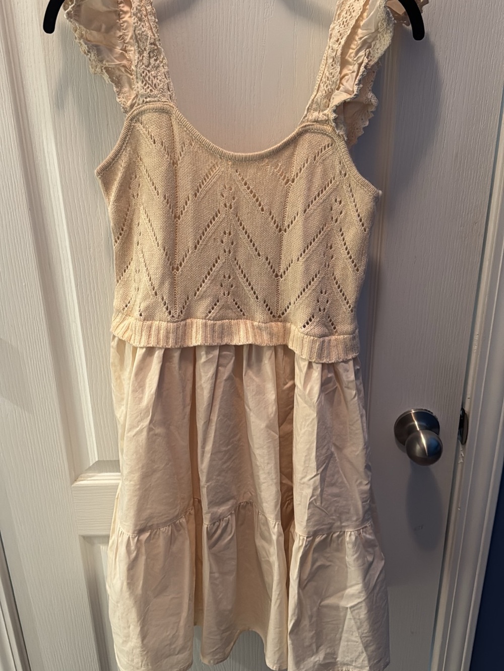 Ivory Lace-Trim Knit Bodice Dress